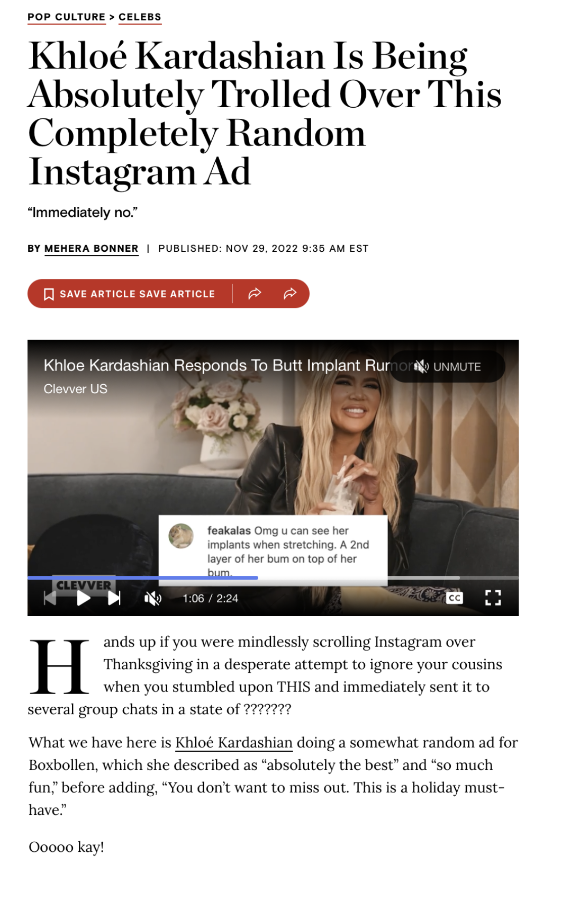 Cosmopolitan — Khloé Kardashian Is Being Absolutely Trolled Over This Completely Random Instagram Ad