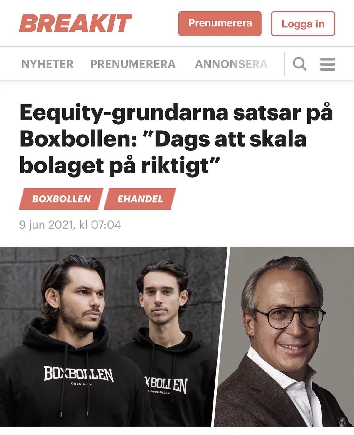 Breakit — Eequity-grundarna satsar på Boxbollen